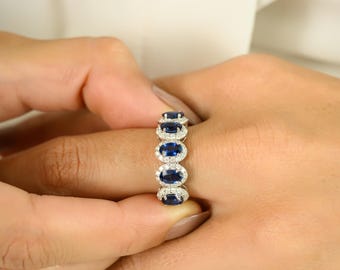 14Kホワイトゴールド ブルーサファイア エタニティリング