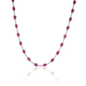 8.9 Carat Natural Ruby Station Necklace- 925 Sterling Silver Mexican Necklace- Handmade Ruby Tennis Chain- July Birthstone Gift