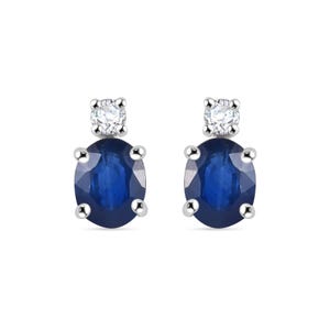 Natural Sapphire Earrings- Oval Cut Blue Stone With Diamond Tiny Studs- September Birthstone Earrings- Minimal Jewelry- Gift For Her
