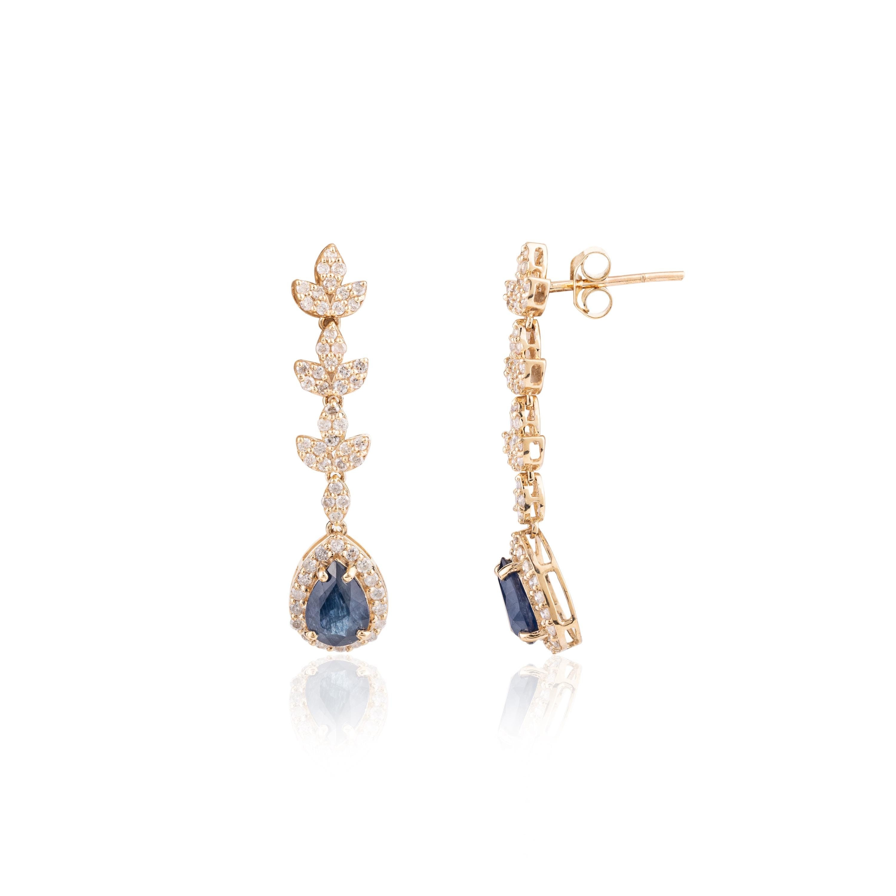 Stunning Sapphire Teardrop Earrings- Cluster Diamond & Blue Stone Drop Wedding Earrings- Push Back Earrings- September Birthstone Jewelry