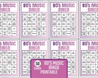 80s Music Bingo Printable, 1980s Top Songs Hits, Retro Party Game, Download PDF & PNG
