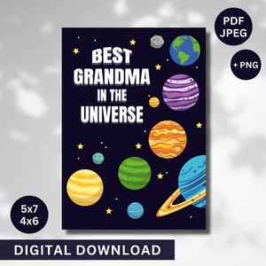 Meilleure grand-mère de l'univers, carte d'anniversaire grand-mère sur le thème de l'espace, carte de voeux pour grand-mère, mamie, nounou, Grammy, carte imprimable fichier PDF
