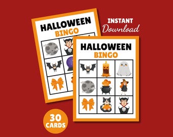 Halloween Bingo Game, Kids Party, 30 Printable Cards (PDF)