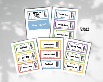 Personalized Dad Coupon Book, Funny Gift from Kids (Printable & Editable Canva Template)