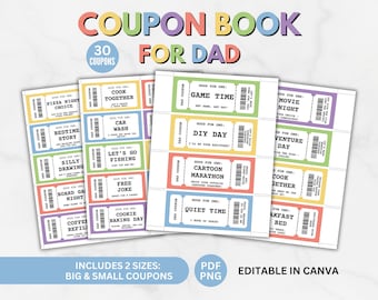 Fars dag-kupongbok, utskrivbar present till pappa, 30 kuponger, redigerbar i Canva