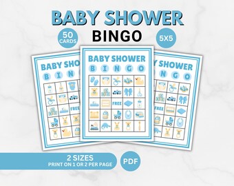 Baby Boy Shower Printable Bingo 5x5 Game, 50 Cards, Digital Download PDF