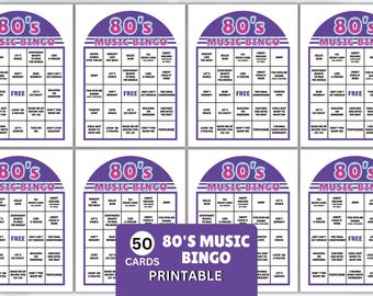 80s Music Bingo, Printable Retro Party Game for Adult, Instant Download PDF & PNG