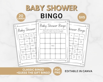 Jogo de Bingo para Chá de Bebê - Imprimível, Download Digital em PDF e PNG, Modelo Editável no Canva