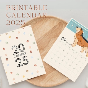 2025 Cute Dog Calendar - Printable, Instant Download, Aesthetic Planner, Dog Lover Gift, Printable Wall Art, Digital or Print Use