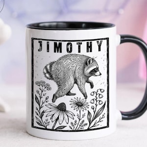 Famous Jimothy Raccoon Mug, Viral Ballard Seattle Cryptid Coffee Cup, Cute Trash Panda Mug, Short King Jimothy Ceramic Mug