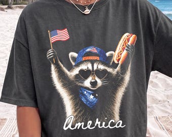 Comfort Colors Feral & Free Raccoon Shirt, 4th of July T-Shirt, USA Independence Day, Funny Raccoon Tee, Patriotic Shirt, July 4th Gift