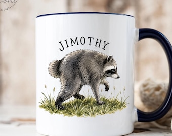 Jimothy Raccoon Coffee Mug, Viral Ballard Seattle Cryptid Coffee Cup, Cute Trash Panda Mug, Retro Cottagecore Raccoon Cup