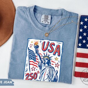 Comfort Colors Statue of Liberty Shirt, USA 250 Vintage America Tee , Retro Patriotic Graphic Tee, 4th of July American Flag Summer Tank Top image 8