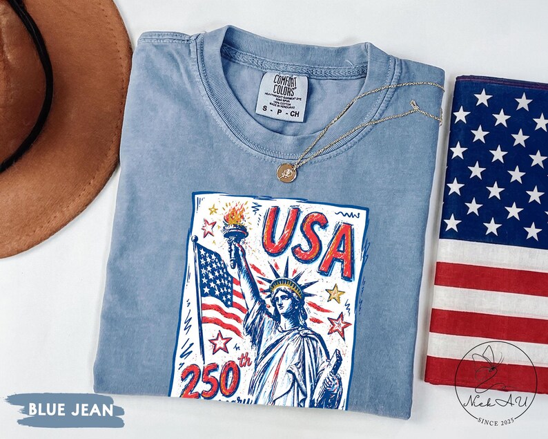 Comfort Colors Statue of Liberty Shirt, USA 250 Vintage America Tee , Retro Patriotic Graphic Tee, 4th of July American Flag Summer Tank Top image 8