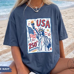 Comfort Colors Statue of Liberty Shirt, USA 250 Vintage America Tee , Retro Patriotic Graphic Tee, 4th of July American Flag Summer Tank Top image 14