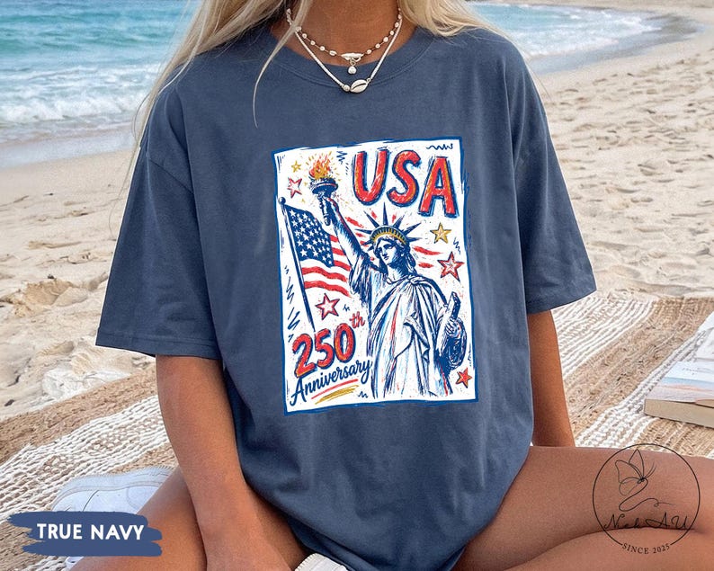 Comfort Colors Statue of Liberty Shirt, USA 250 Vintage America Tee , Retro Patriotic Graphic Tee, 4th of July American Flag Summer Tank Top image 14