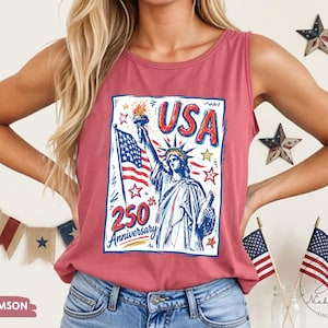Comfort Colors Statue of Liberty Shirt, USA 250 Vintage America Tee , Retro Patriotic Graphic Tee, 4th of July American Flag Summer Tank Top image 19