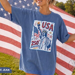 Comfort Colors Statue of Liberty Shirt, USA 250 Vintage America Tee , Retro Patriotic Graphic Tee, 4th of July American Flag Summer Tank Top image 7