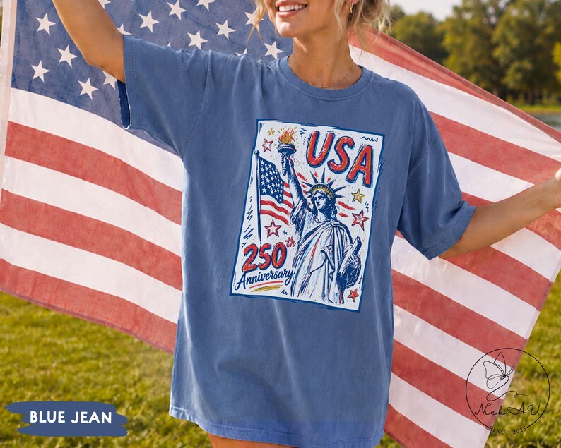 Comfort Colors Statue of Liberty Shirt, USA 250 Vintage America Tee , Retro Patriotic Graphic Tee, 4th of July American Flag Summer Tank Top image 7