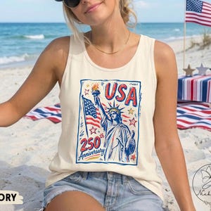 Comfort Colors Statue of Liberty Shirt, USA 250 Vintage America Tee , Retro Patriotic Graphic Tee, 4th of July American Flag Summer Tank Top image 9