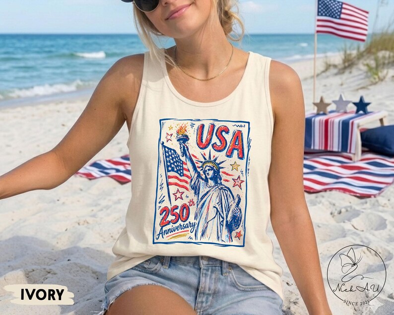 Comfort Colors Statue of Liberty Shirt, USA 250 Vintage America Tee , Retro Patriotic Graphic Tee, 4th of July American Flag Summer Tank Top image 9