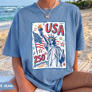 Comfort Colors Statue of Liberty Shirt, USA 250 Vintage America Tee , Retro Patriotic Graphic Tee, 4th of July American Flag Summer Tank Top image 15