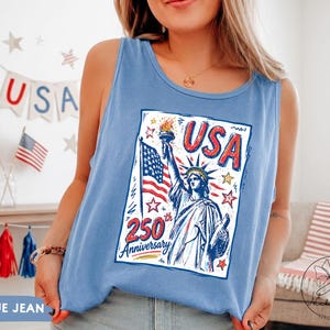 Comfort Colors Statue of Liberty Shirt, USA 250 Vintage America Tee , Retro Patriotic Graphic Tee, 4th of July American Flag Summer Tank Top image 16