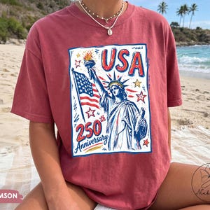 Comfort Colors Statue of Liberty Shirt, USA 250 Vintage America Tee , Retro Patriotic Graphic Tee, 4th of July American Flag Summer Tank Top image 17