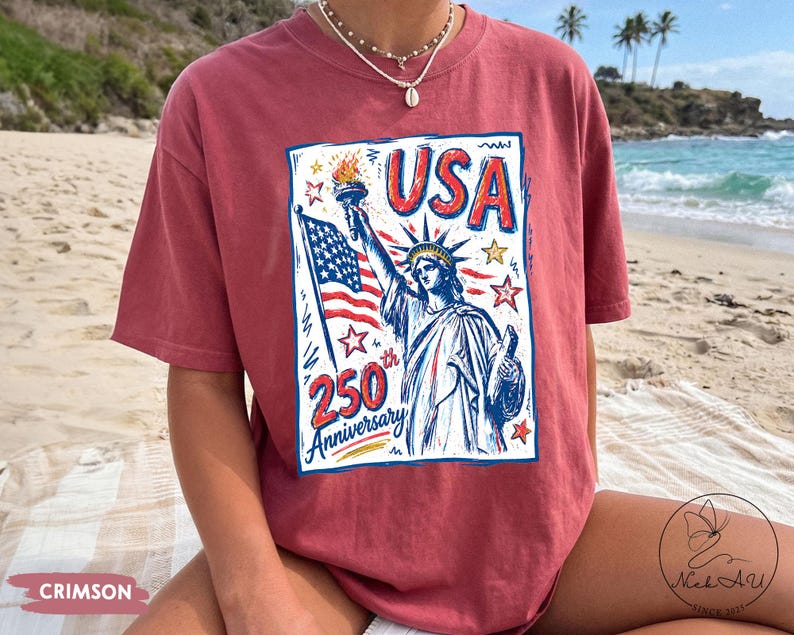 Comfort Colors Statue of Liberty Shirt, USA 250 Vintage America Tee , Retro Patriotic Graphic Tee, 4th of July American Flag Summer Tank Top image 17