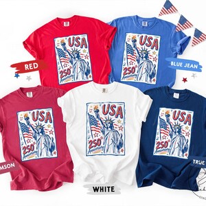 Comfort Colors Statue of Liberty Shirt, USA 250 Vintage America Tee , Retro Patriotic Graphic Tee, 4th of July American Flag Summer Tank Top image 13