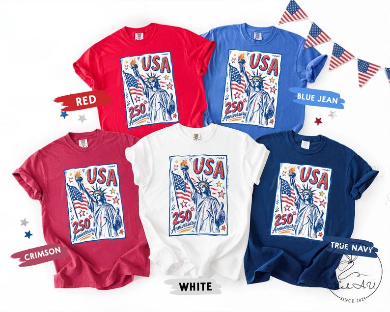 Comfort Colors Statue of Liberty Shirt, USA 250 Vintage America Tee , Retro Patriotic Graphic Tee, 4th of July American Flag Summer Tank Top image 13