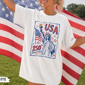 Comfort Colors Statue of Liberty Shirt, USA 250 Vintage America Tee , Retro Patriotic Graphic Tee, 4th of July American Flag Summer Tank Top image 4
