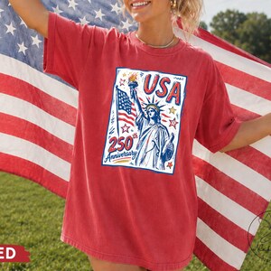 Comfort Colors Statue of Liberty Shirt, USA 250 Vintage America Tee , Retro Patriotic Graphic Tee, 4th of July American Flag Summer Tank Top image 11