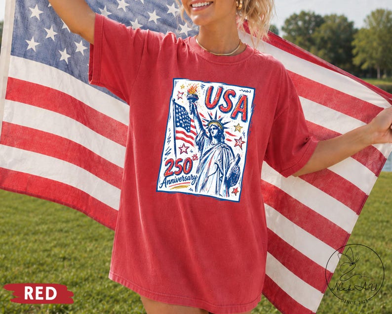Comfort Colors Statue of Liberty Shirt, USA 250 Vintage America Tee , Retro Patriotic Graphic Tee, 4th of July American Flag Summer Tank Top image 11