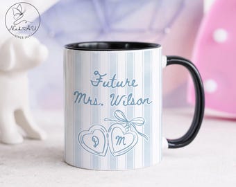 Personalized Future Mrs. Coffee Mug, Bride to Be Gift, Custom Engagement Gift, Stripped Custom Coffee Cup, Bridal Shower Gift, Bride Mug