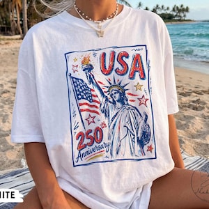 Comfort Colors Statue of Liberty Shirt, USA 250 Vintage America Tee , Retro Patriotic Graphic Tee, 4th of July American Flag Summer Tank Top image 6