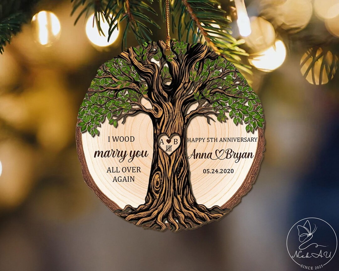 Personalized 5th Anniversary Wooden Ornament, Wood Anniversary Gift for ...