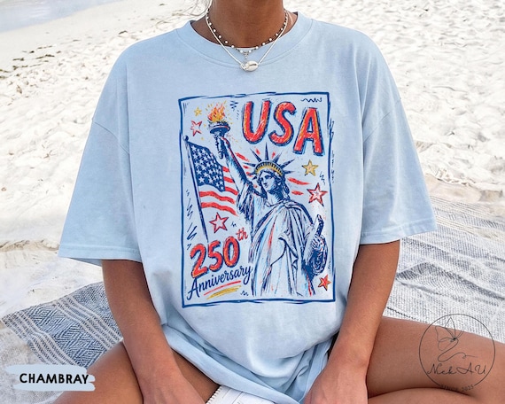 Comfort Colors Statue of Liberty Shirt, USA 250 Vintage America Tee , Retro Patriotic Graphic Tee, 4th of July American Flag Summer Tank Top