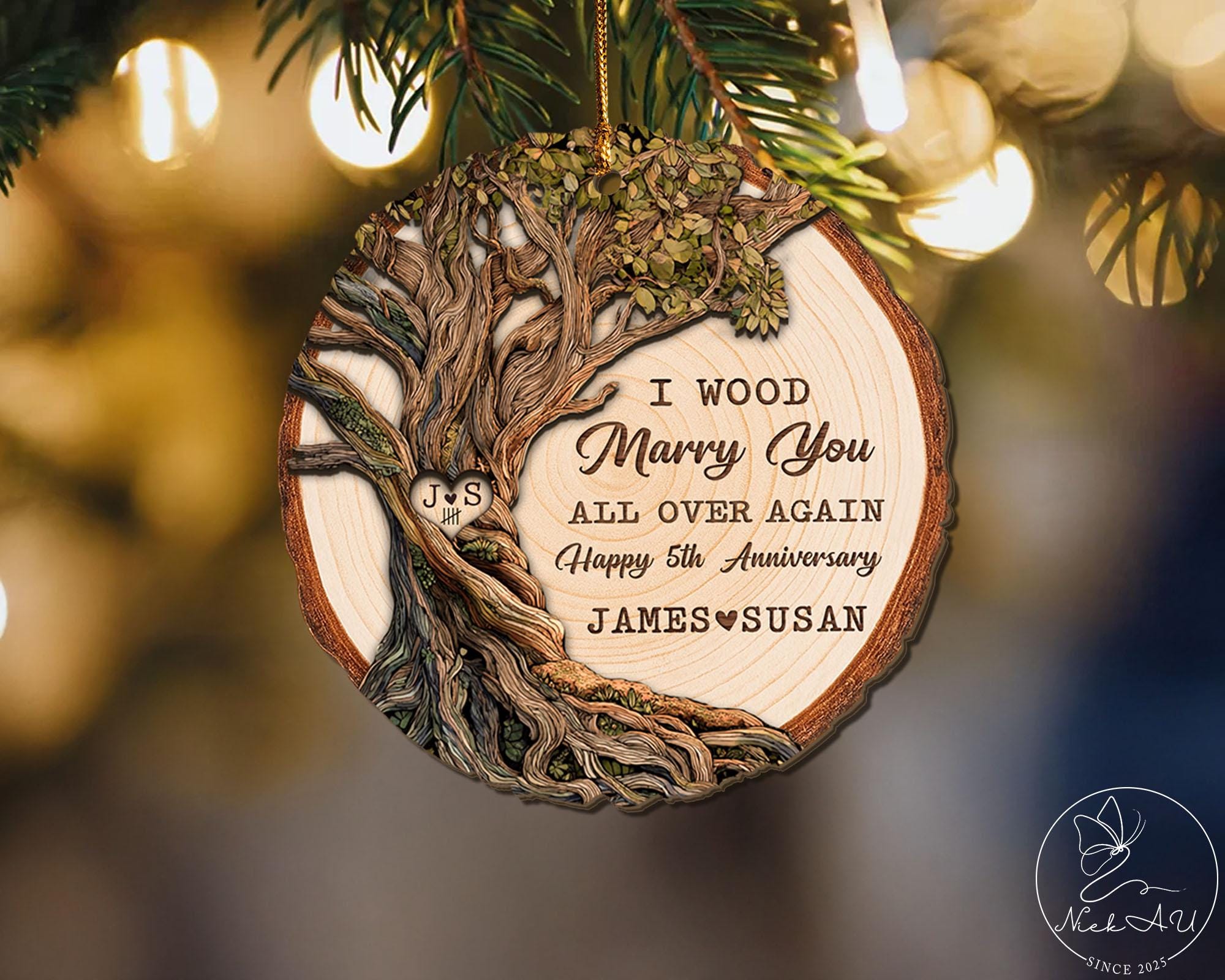 Personalized 5th Anniversary Wooden Ornament, Wood Anniversary Gift for ...