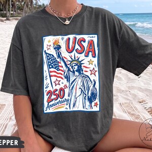 Comfort Colors Statue of Liberty Shirt, USA 250 Vintage America Tee , Retro Patriotic Graphic Tee, 4th of July American Flag Summer Tank Top image 18