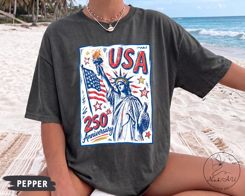 Comfort Colors Statue of Liberty Shirt, USA 250 Vintage America Tee , Retro Patriotic Graphic Tee, 4th of July American Flag Summer Tank Top image 18