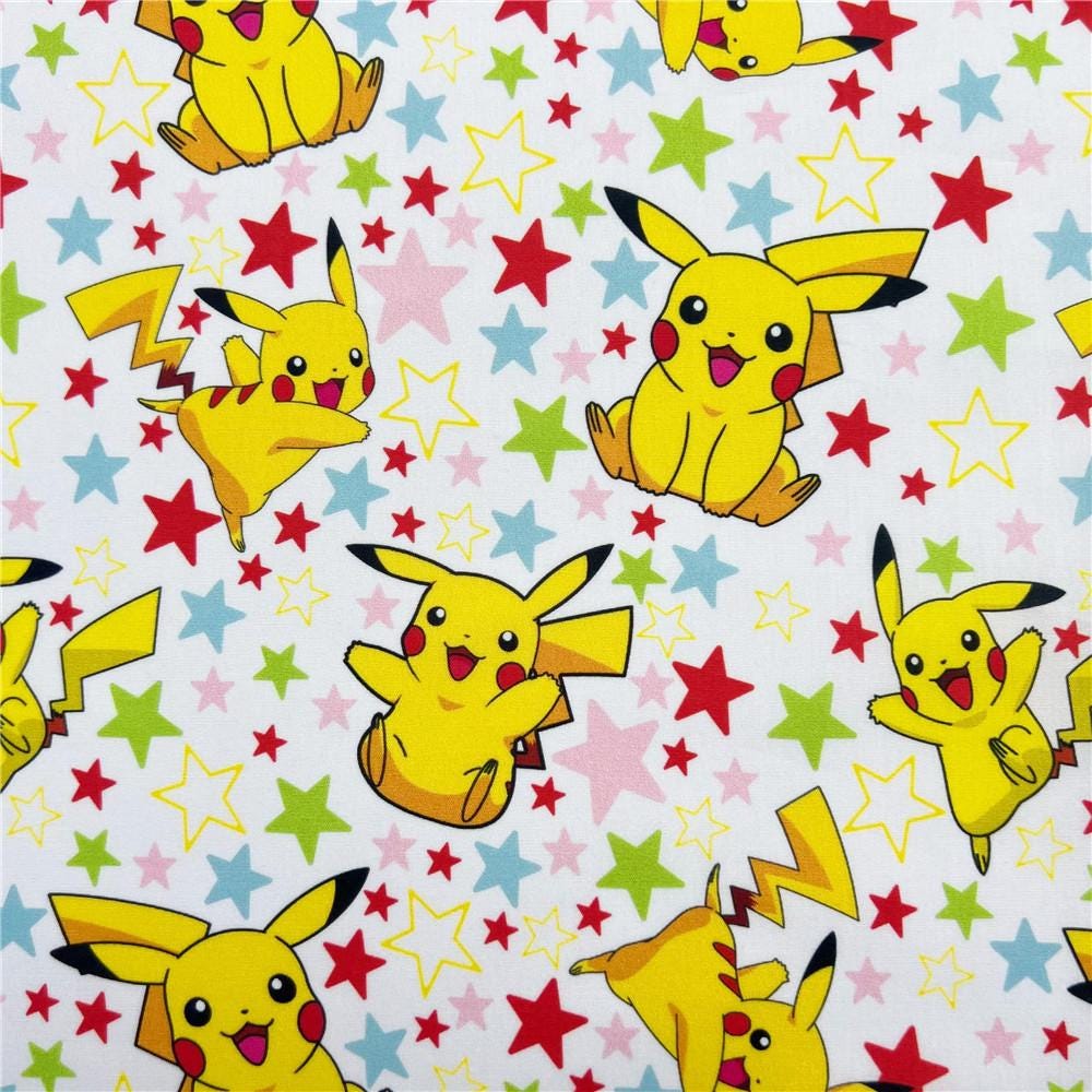 Pikachu Fabric Pokemon Fabric Pocket Monster Fabric 100% Cotton Fabric Cartoon Cotton Fabric By The Half Yard