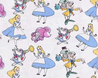 Alice in Wonderland Fabric Alice Fabric Cheshire Cat Fabric 100% Cotton Fabric Cartoon Cotton Fabric By The Half Yard