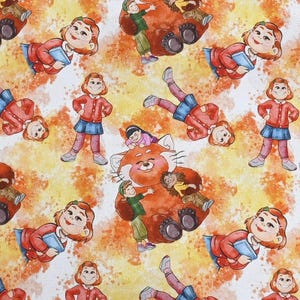 Tela roja con diseño de panda rojo, 100 % algodón, tela de algodón con dibujos animados, por media yarda