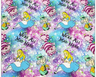 Alice in Wonderland Fabric Alice Fabric Cheshire Cat Fabric 100% Cotton Fabric Cartoon Cotton Fabric By The Half Yard