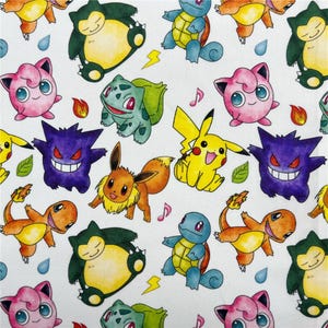 Pikachu Fabric Pokemon Fabric Pocket Monster Fabric 100% Cotton Fabric Cartoon Cotton Fabric By The Half Yard