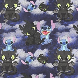 Toothless and Stitch Fabric How to Train Your Dragon Fabric 100% Cotton Fabric Cartoon Cotton Fabric By The Half Yard