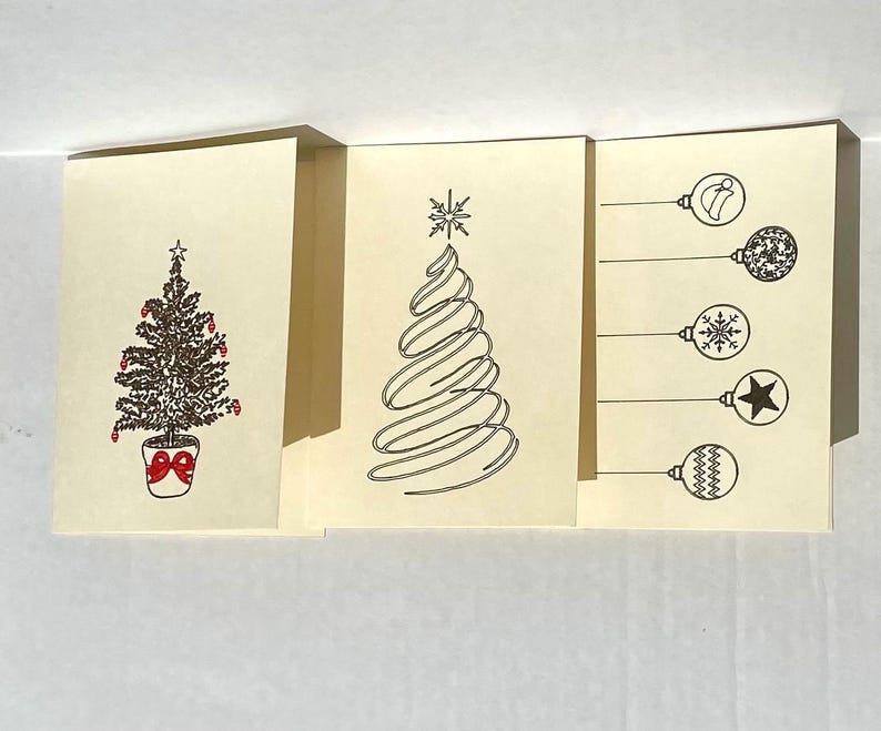 6x Minimalist Aesthetic Christmas Cards Set, Boho Holiday, Line Drawing ...