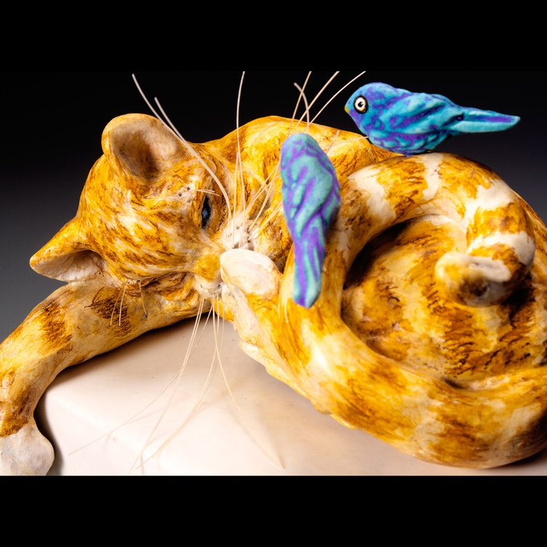 Ceramic Cat Sculpture I've Got My Eye on You image 3