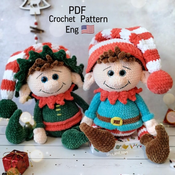 Crochet Christmas Elf patterns  (PDF in Eng): amigurumi New Year gnome, plush toy